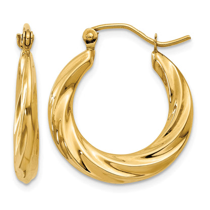 14k Polished Twisted Hollow Hoop Earrings
