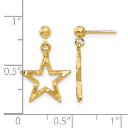 14k Polished Diamond-Cut Open Star Dangle Post Earrings