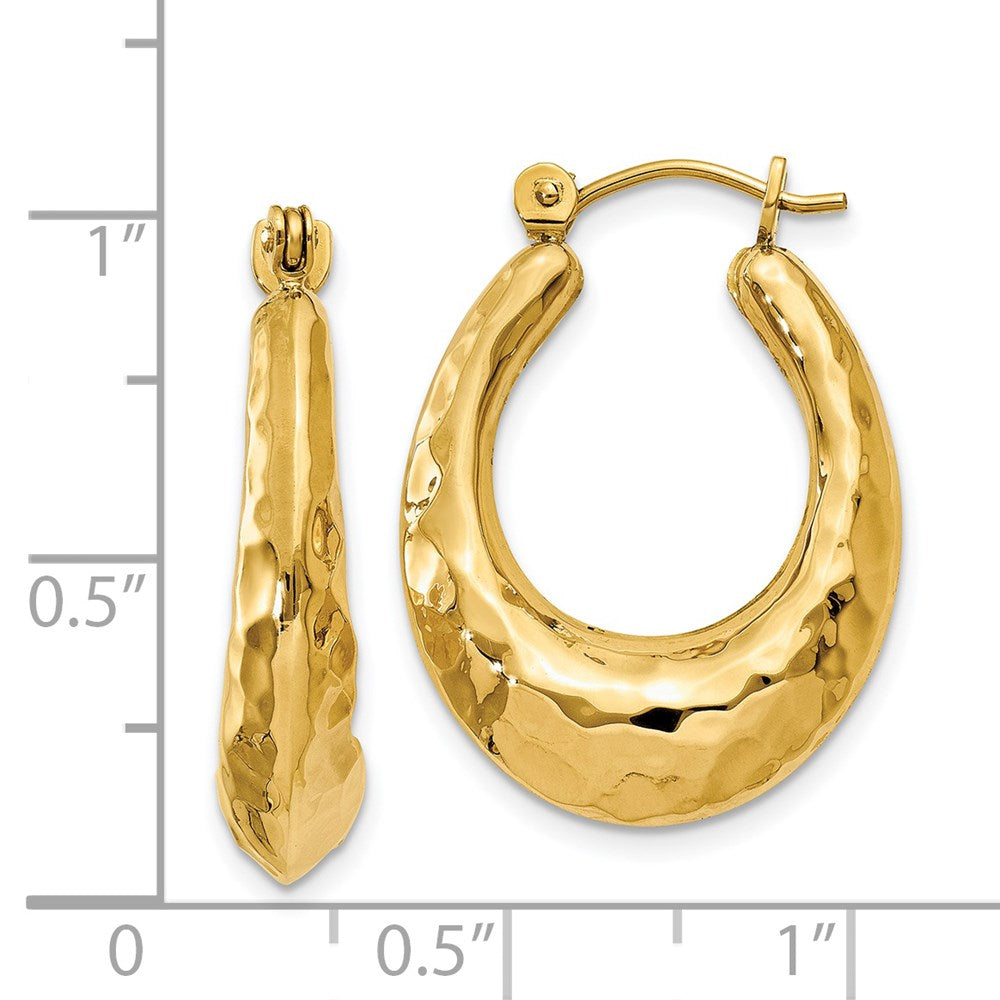 14k Hammered Fancy Hollow Hoop Earrings