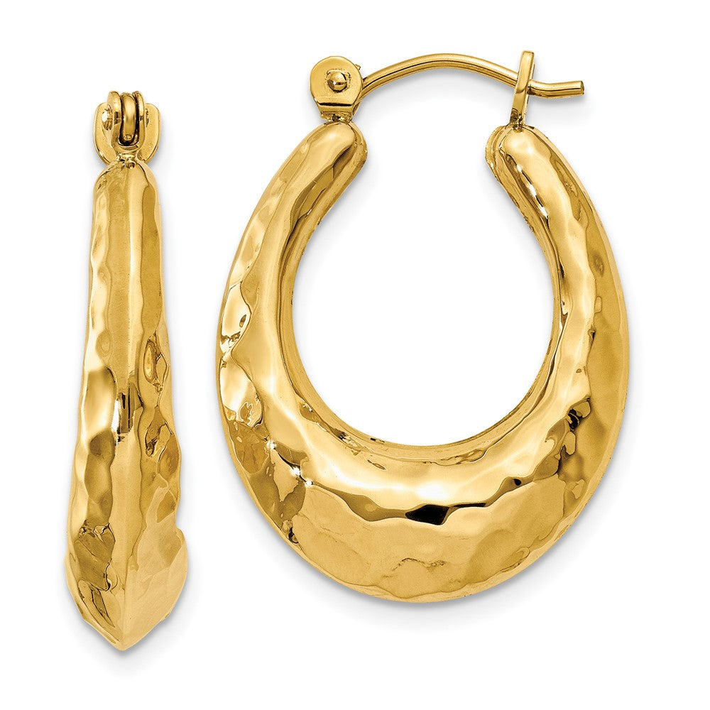 14k Hammered Fancy Hollow Hoop Earrings