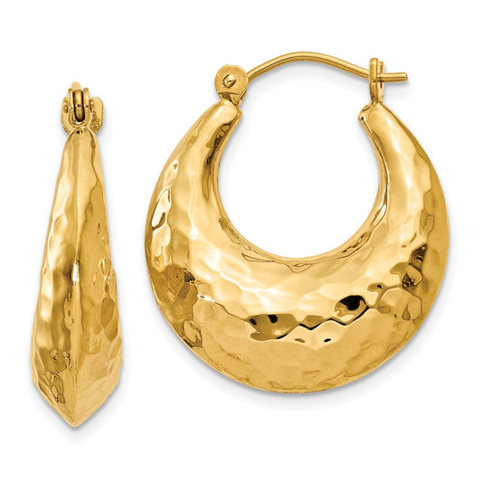 14k Hammered Fancy Hollow Hoop Earrings