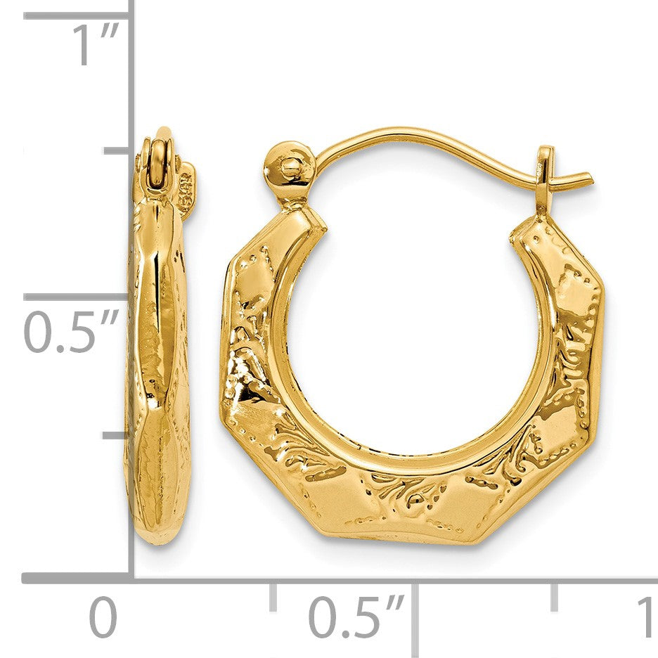 14k Polished Patterned Hoop Earrings