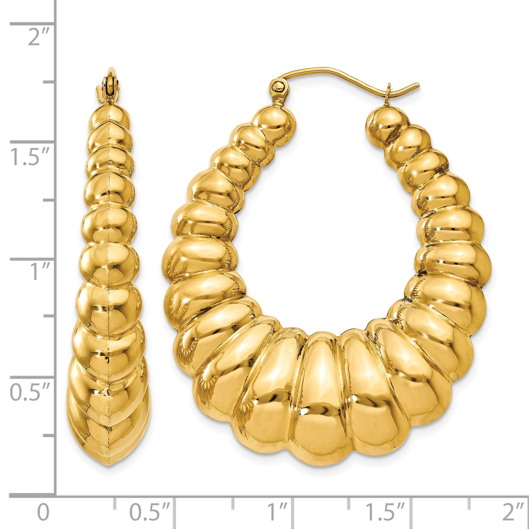 14k Polished Scalloped Hoop Earrings