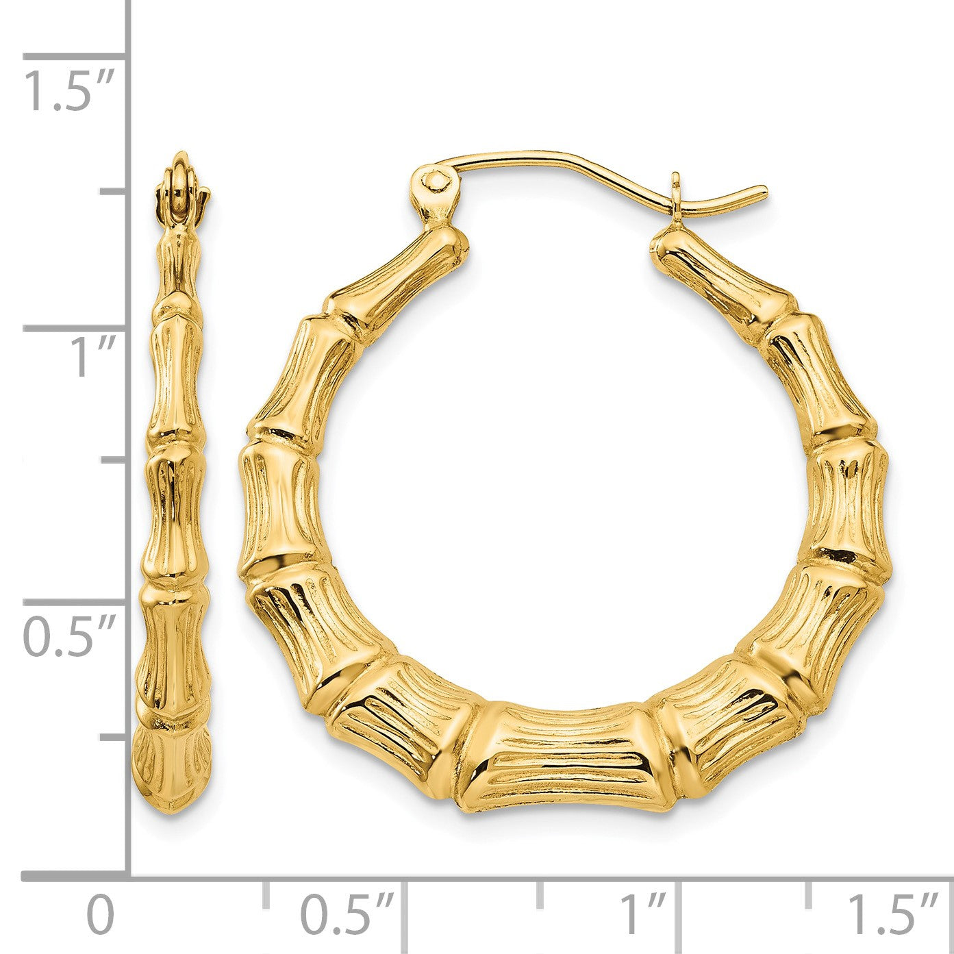 14k Polished Bamboo Hoop Earrings
