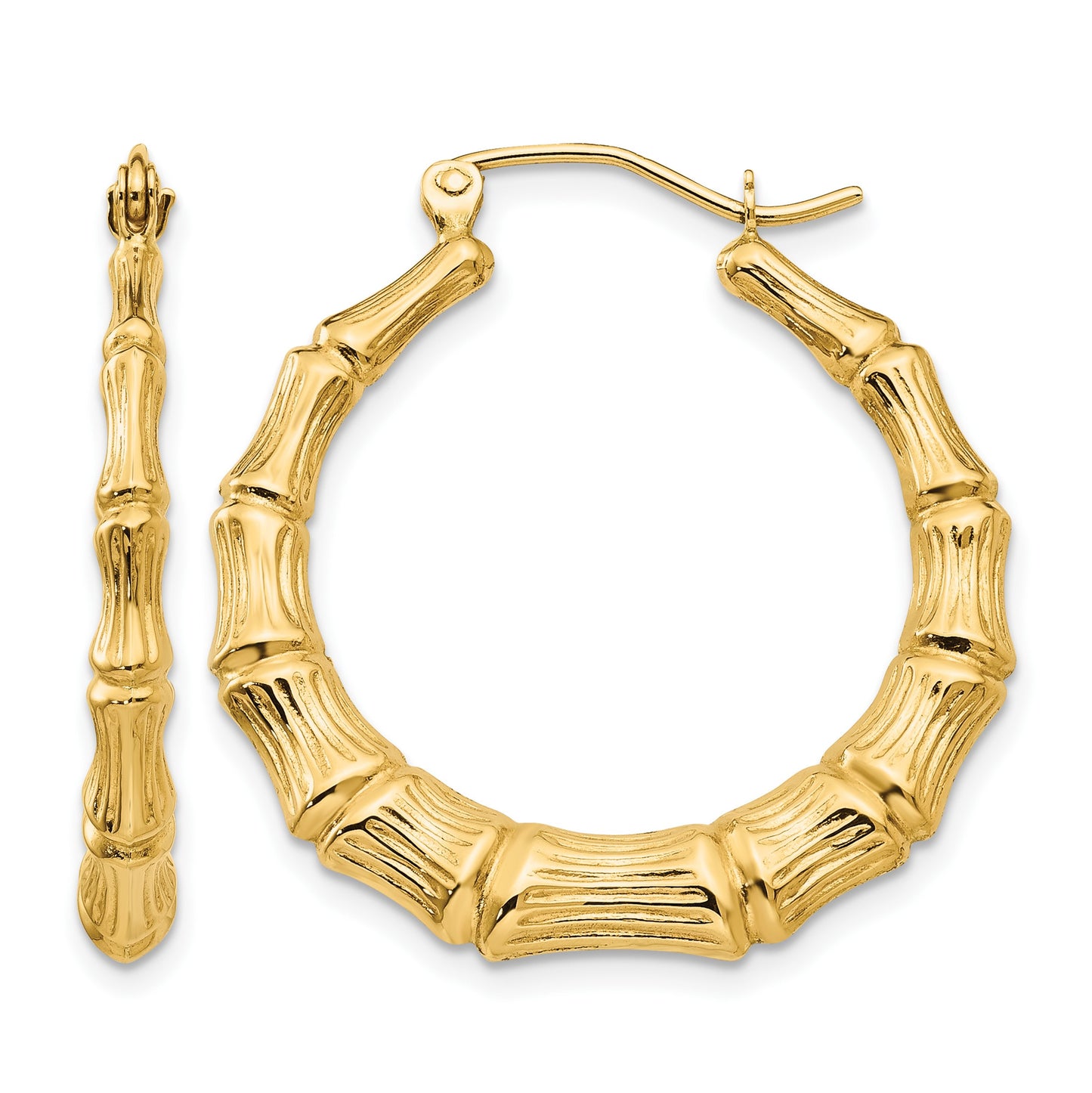 14k Polished Bamboo Hoop Earrings
