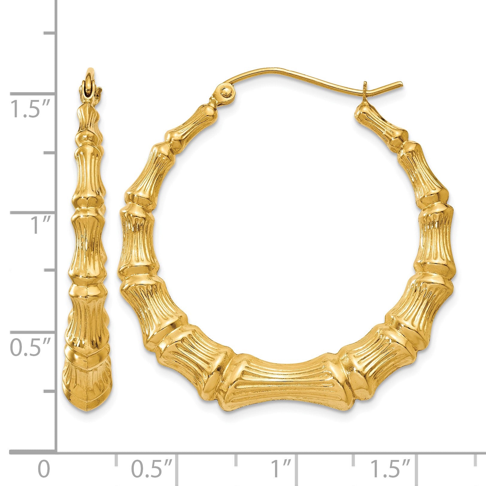 14k Polished Bamboo Hoop Earrings
