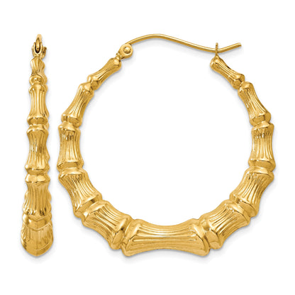14k Polished Bamboo Hoop Earrings