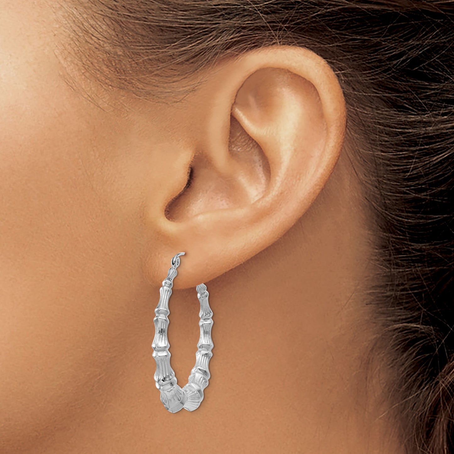 14k White Gold Polished Bamboo Hoop Earrings
