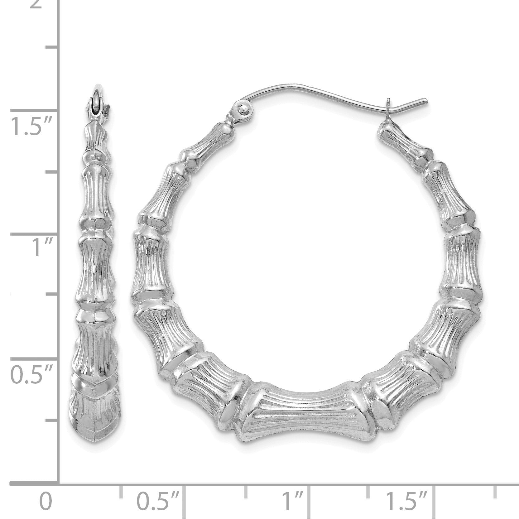 14k White Gold Polished Bamboo Hoop Earrings
