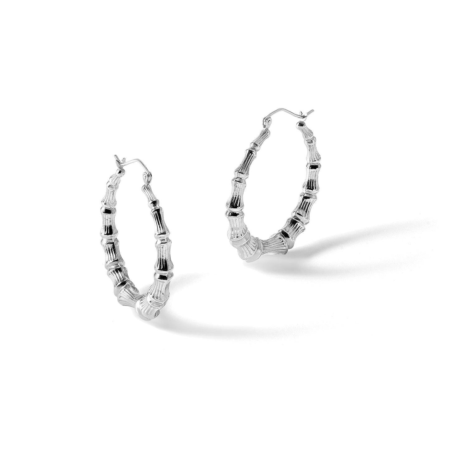 14k White Gold Polished Bamboo Hoop Earrings