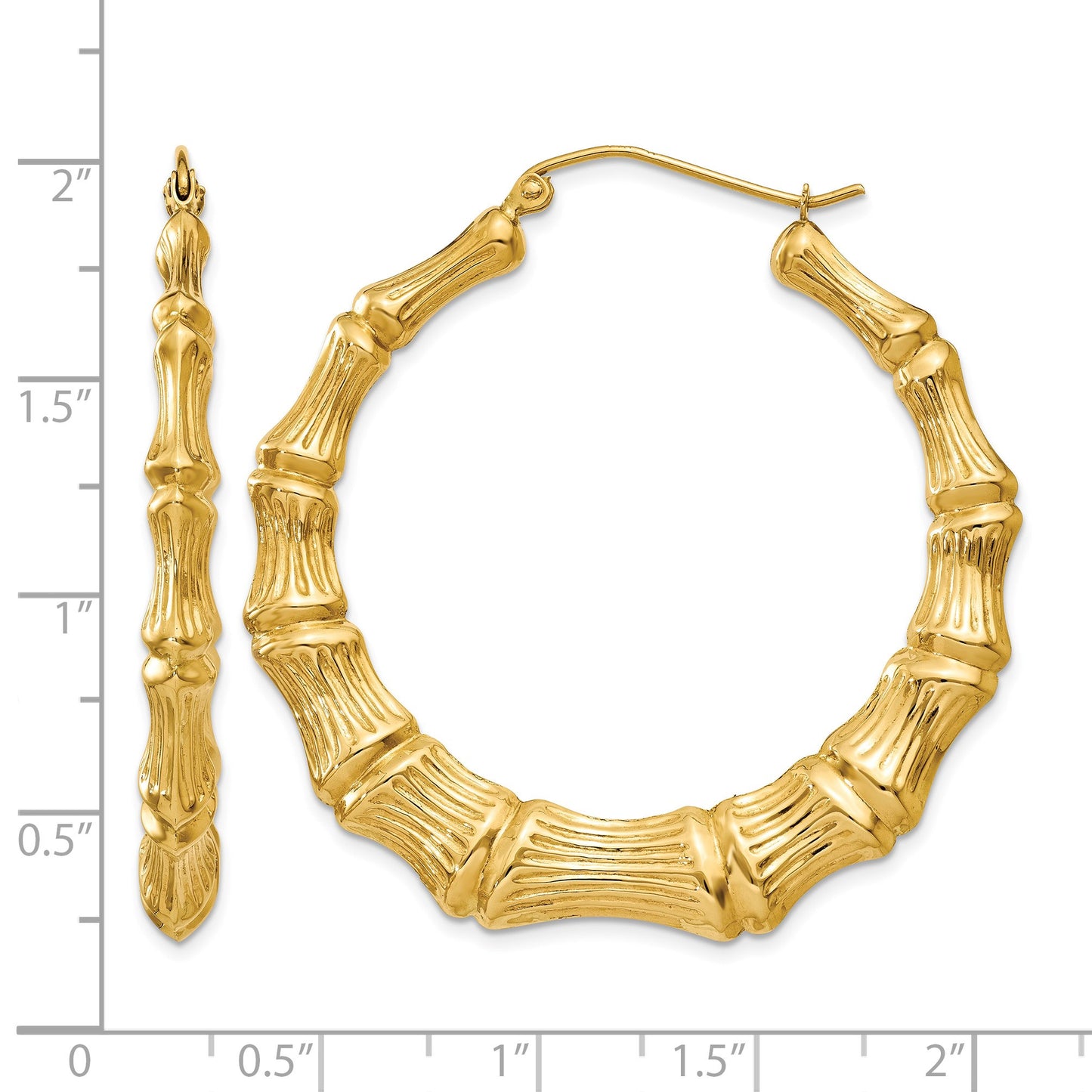 14k Polished Bamboo Hoop Earrings