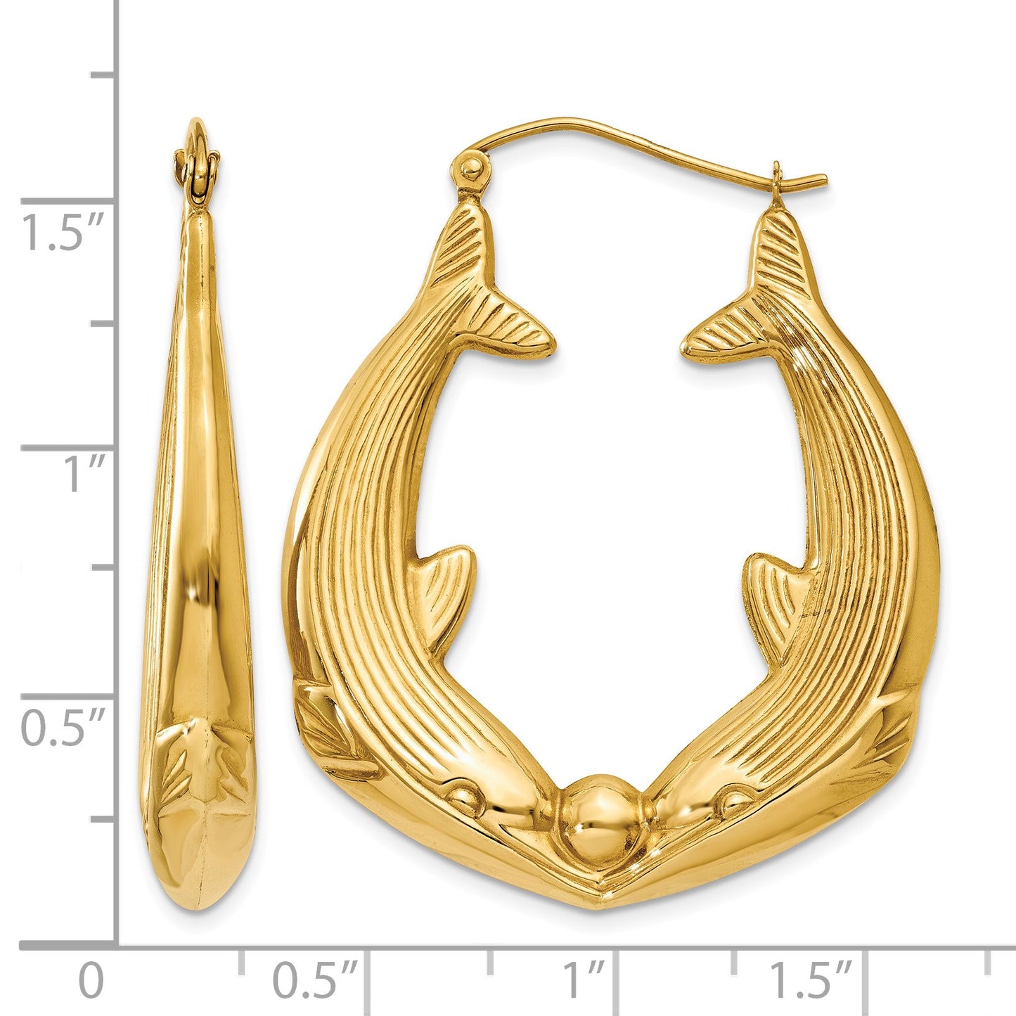 14k Polished Dolphin Hoop Earrings