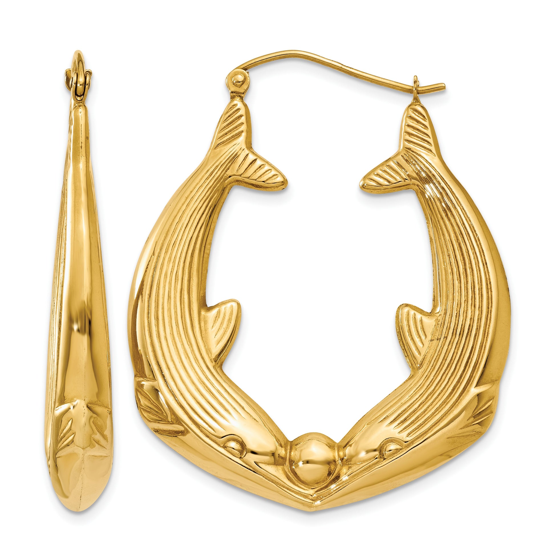 14k Polished Dolphin Hoop Earrings