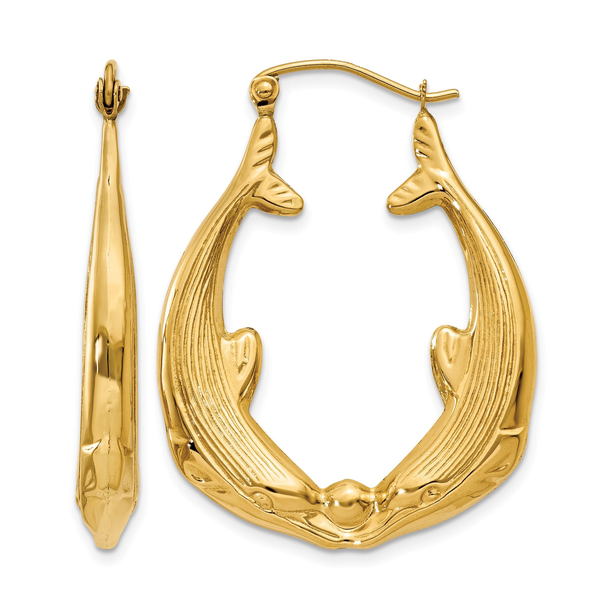 14k Polished Dolphin Hoop Earrings