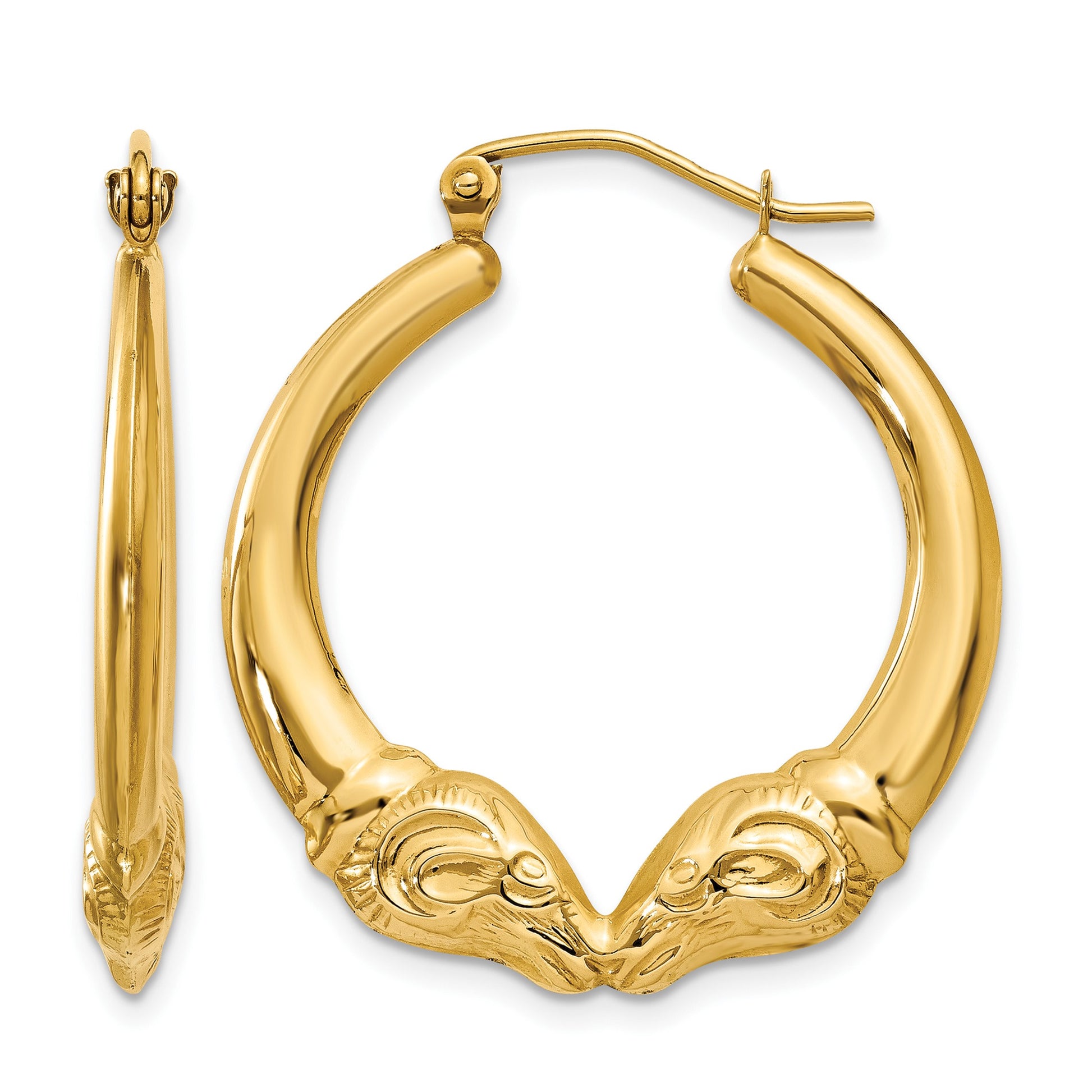 14k Polished Ram Hoop Earrings