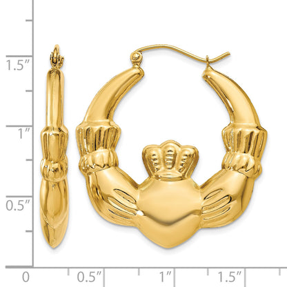 14k Polished Claddagh Hoop Earrings