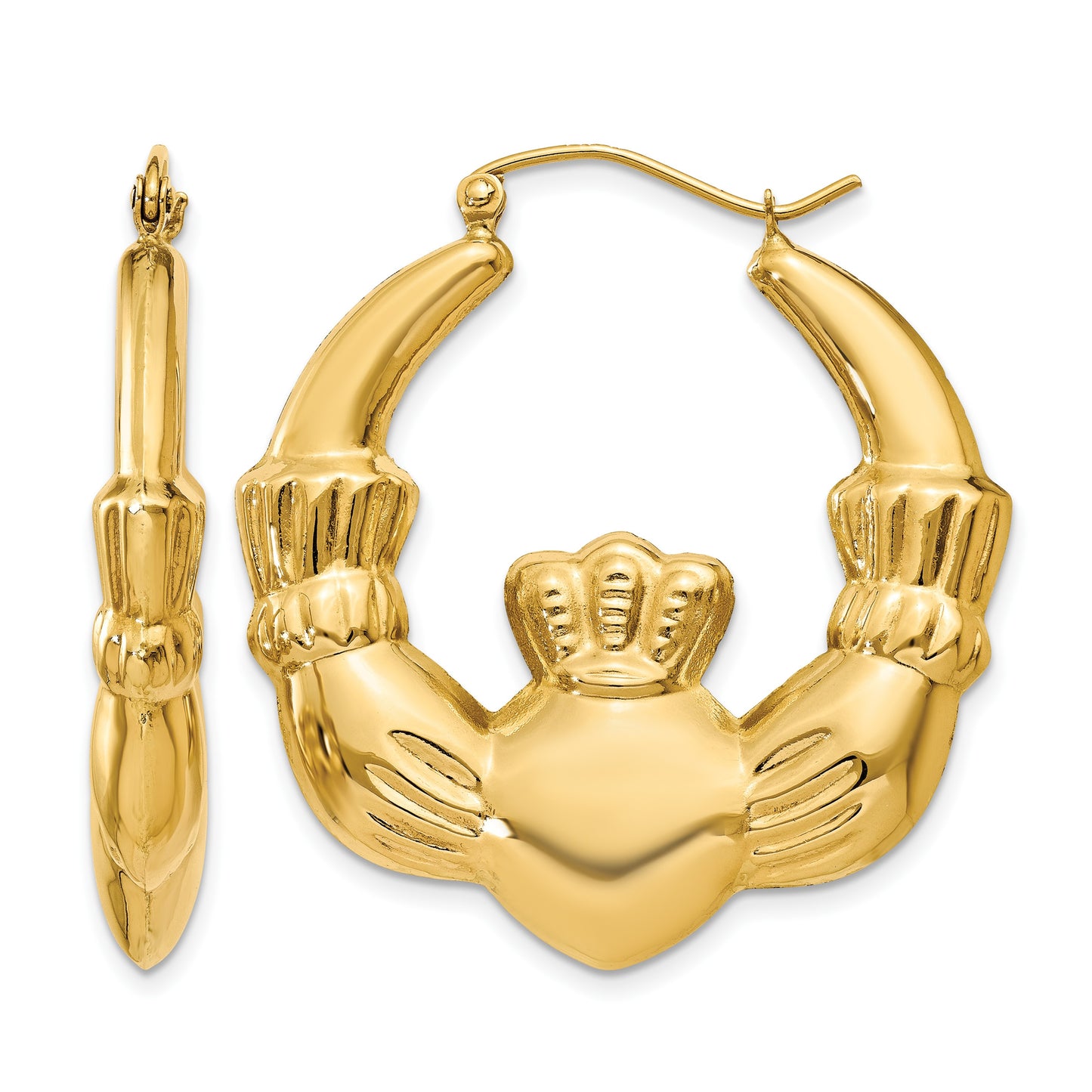 14k Polished Claddagh Hoop Earrings
