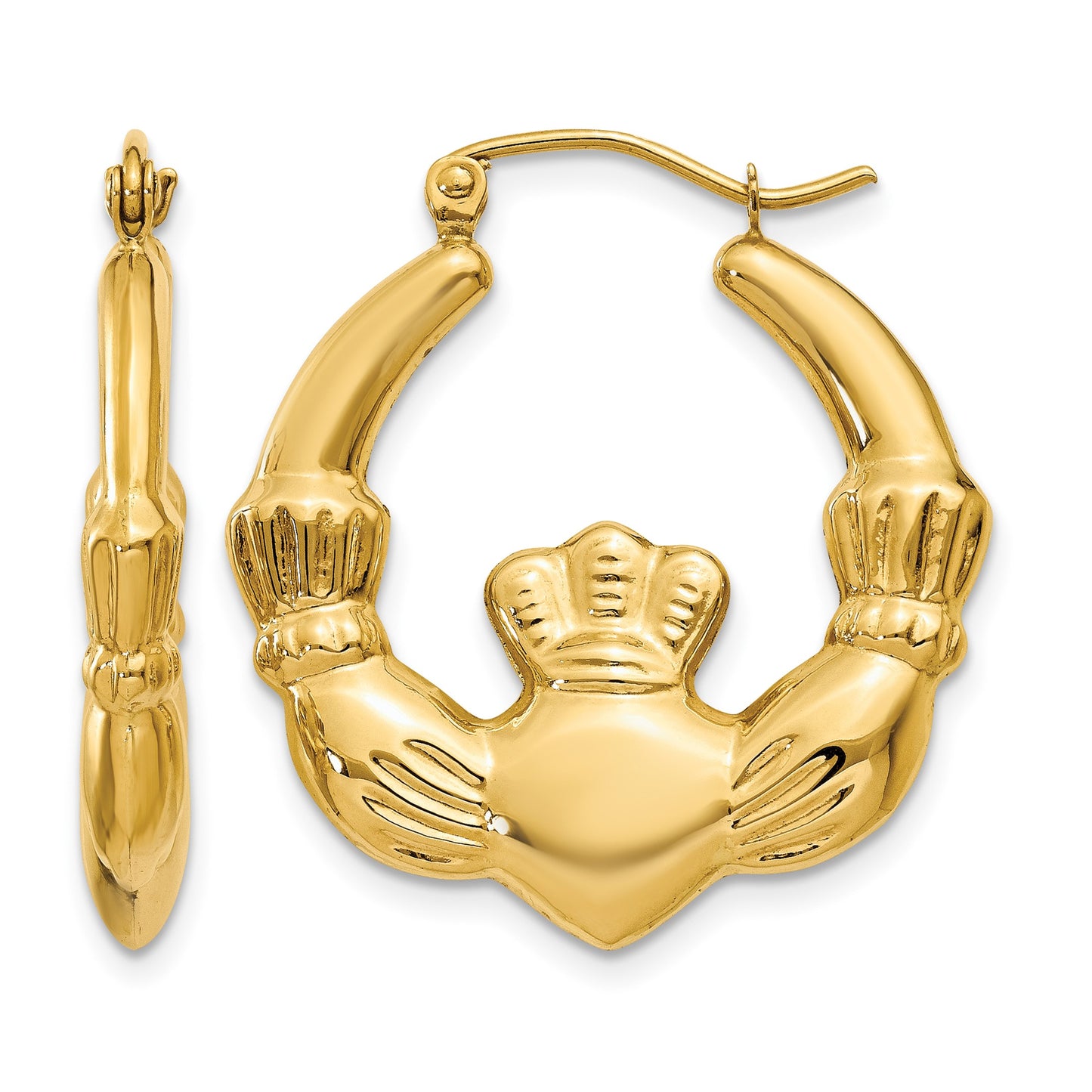 14k Polished Claddagh Hoop Earrings