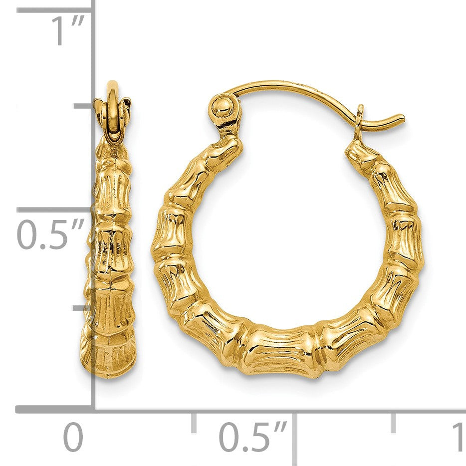 14k Polished Bamboo Design Hollow Hoop Earrings
