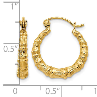 14k Polished Bamboo Design Hollow Hoop Earrings