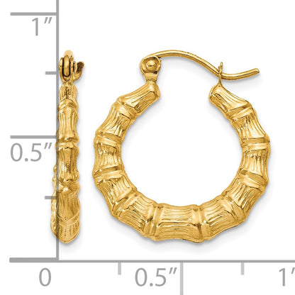 14k Polished Bamboo Design Hollow Hoop Earrings