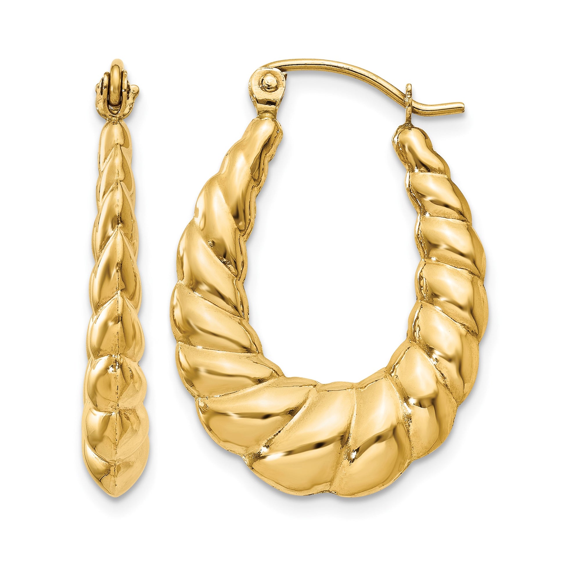 14k Polished Twisted Hollow Hoop Earrings