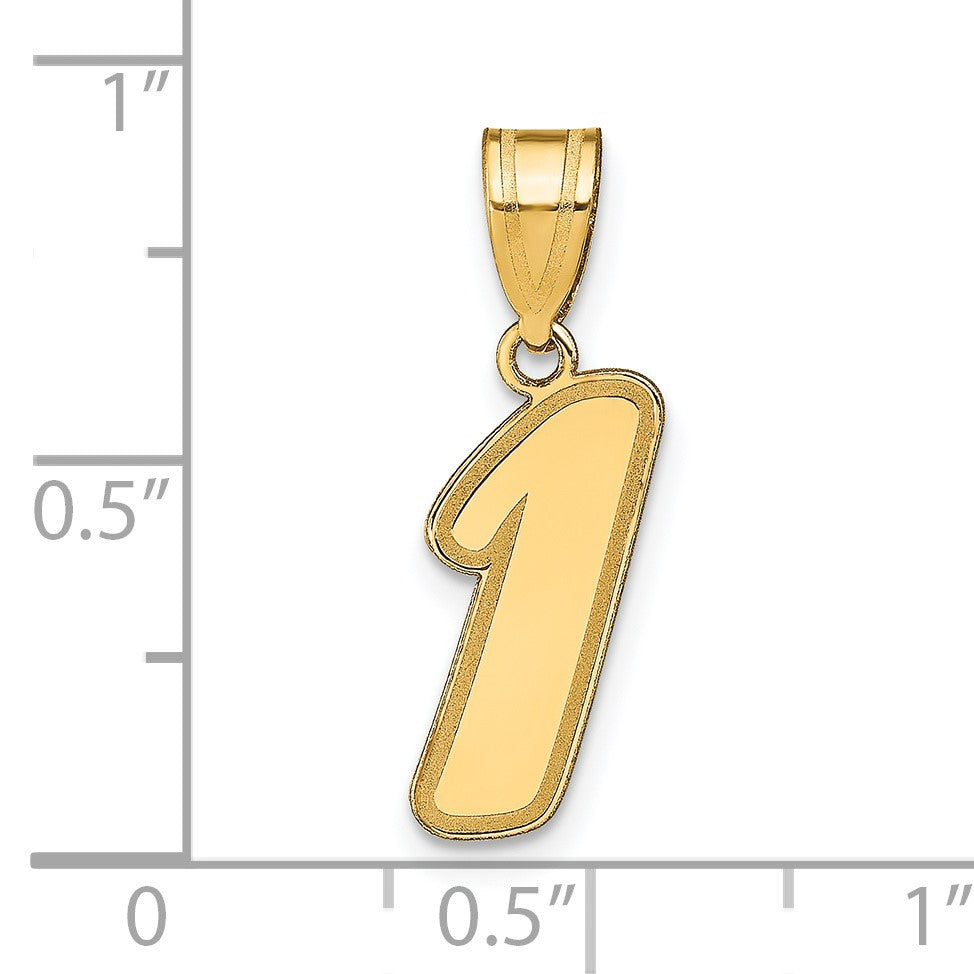 14k Brushed Border Script  Number 1 Pendant