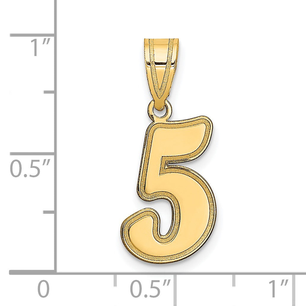 14k Brushed Border Script Number 5 Pendant