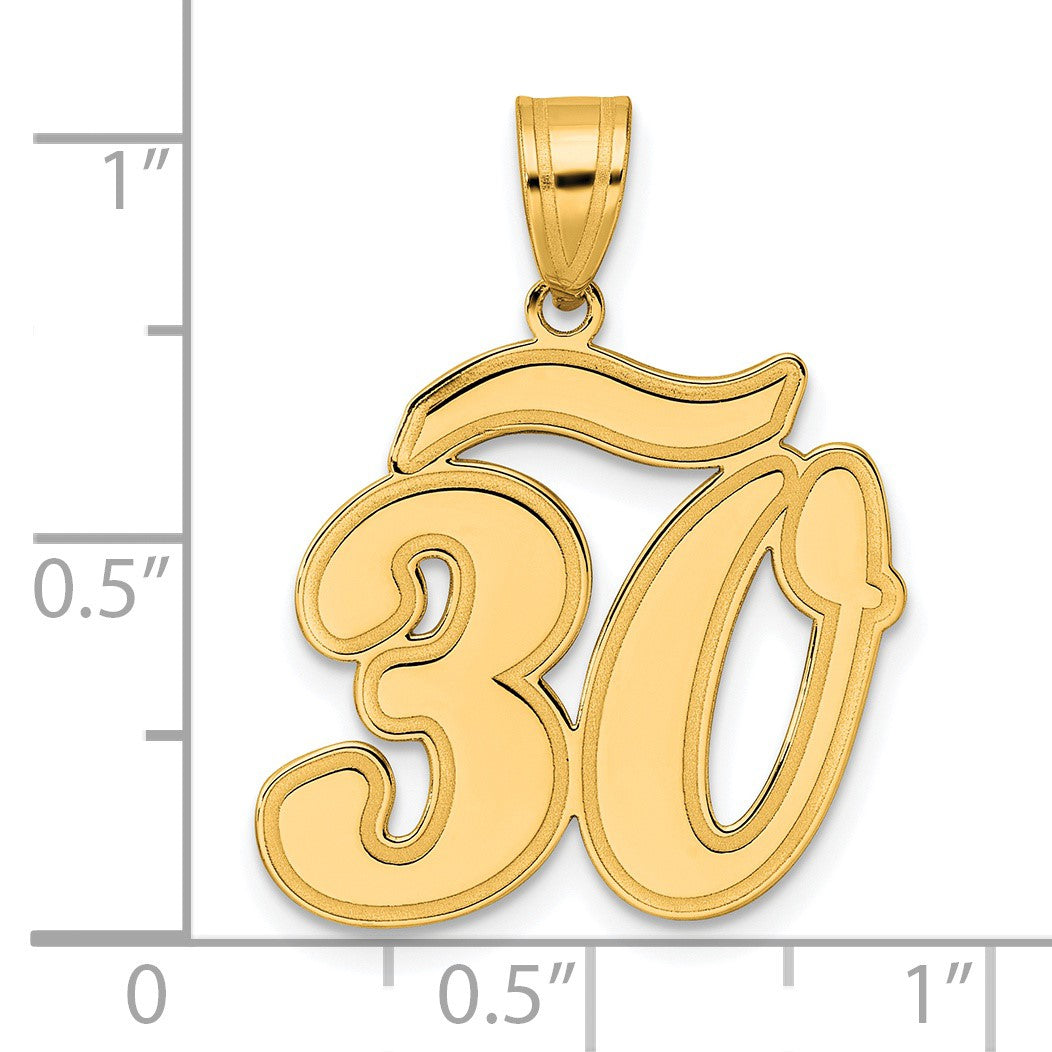 14k Brushed  Border Script Number 30 Pendant