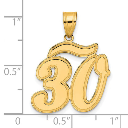 14k Brushed  Border Script Number 30 Pendant