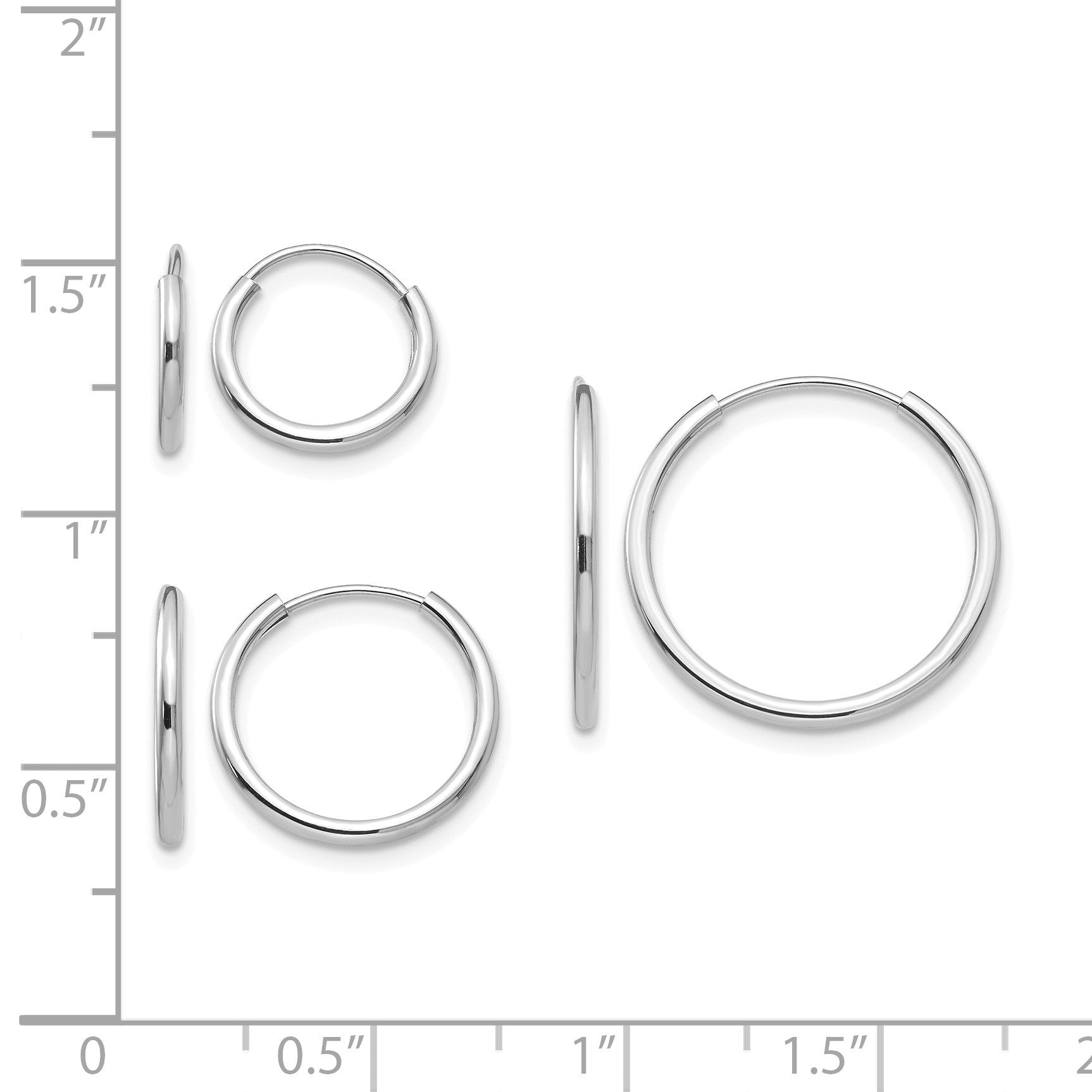 14k White Gold Madi K Polished 1mm x 10/13/17mm Endless Hoop 3 Pair Earring Set