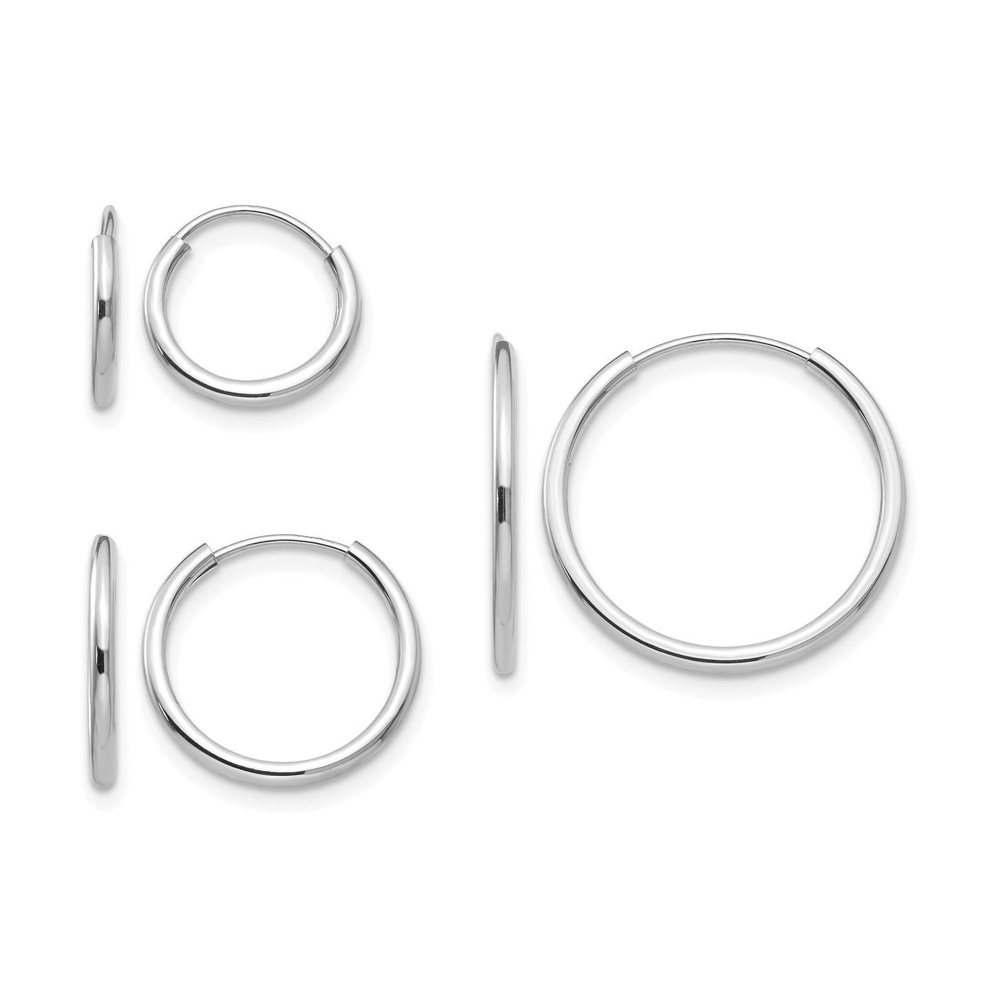 14k White Gold Madi K Polished 1mm x 10/13/17mm Endless Hoop 3 Pair Earring Set
