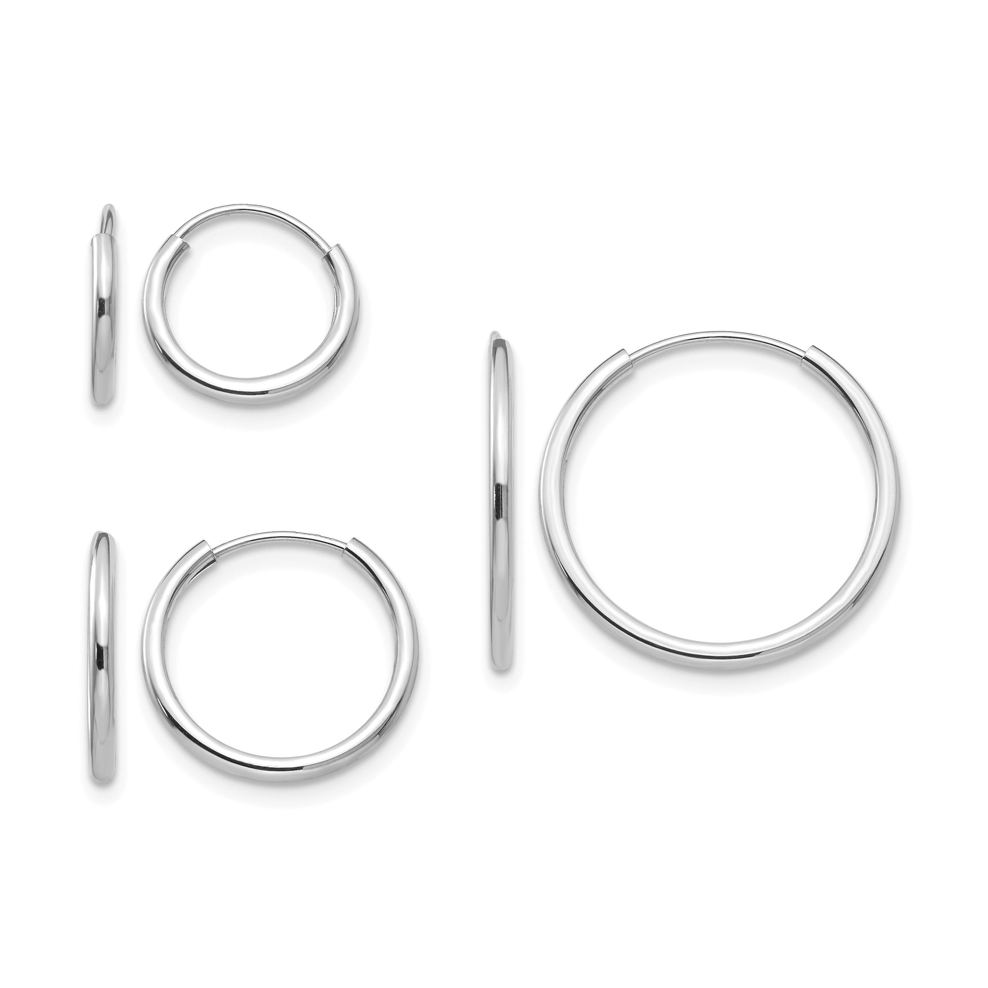 14k White Gold Madi K Polished 1mm x 10/13/17mm Endless Hoop 3 Pair Earring Set