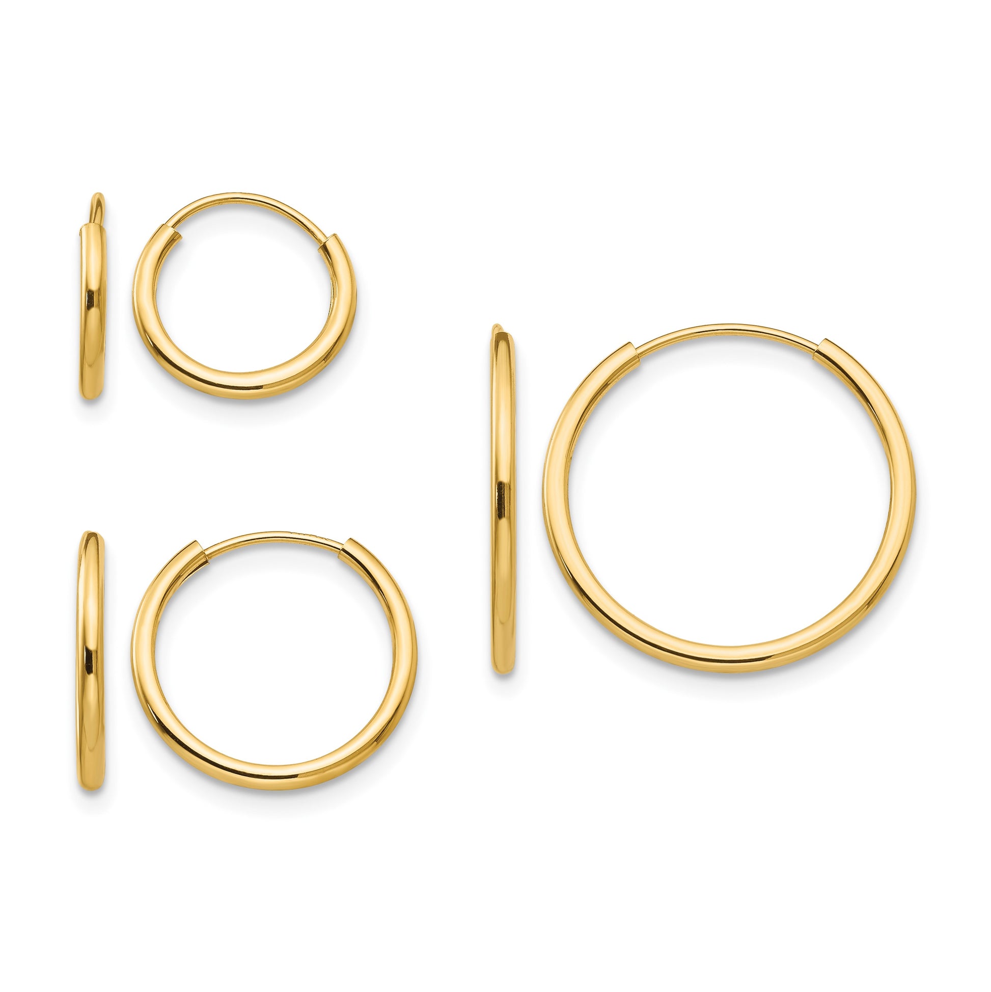 14k Madi K Polished 1mm x 10/13/17mm Endless Hoop 3 Pair Earring Set