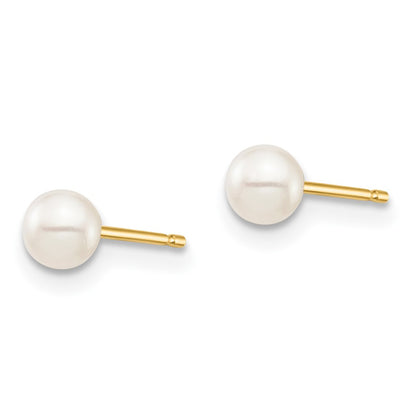 14k Madi K 3-4mm White Round Freshwater Cultured Pearl Post Earrings with Silicone Backs