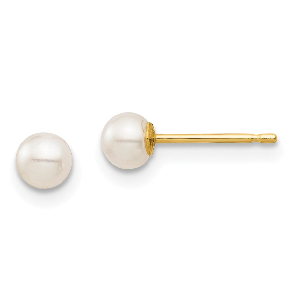 14k Madi K 3-4mm White Round Freshwater Cultured Pearl Post Earrings with Silicone Backs