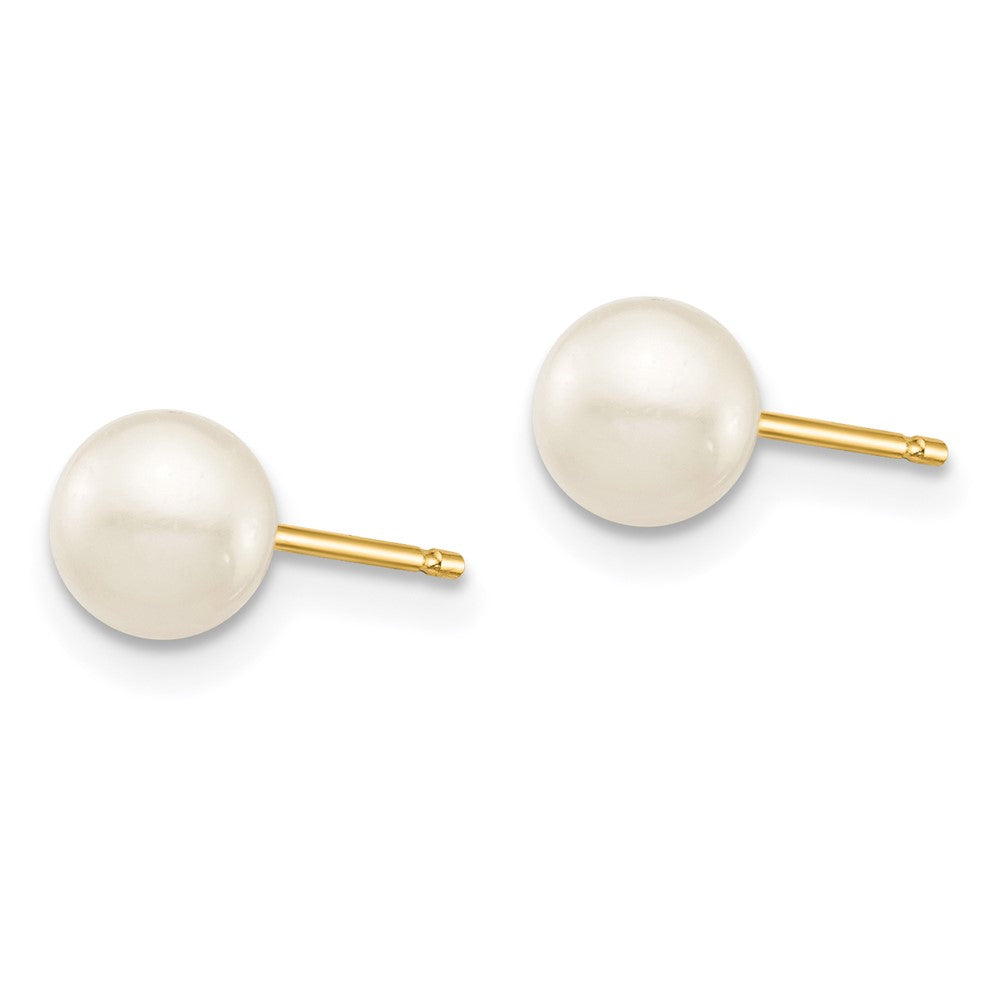 14k Madi K 5-6mm White Round Freshwater Cultured Pearl Post Earrings with Silicone Backs