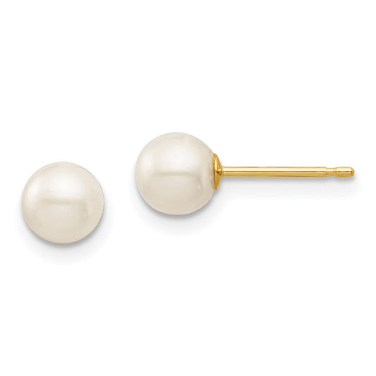 14k Madi K 5-6mm White Round Freshwater Cultured Pearl Post Earrings with Silicone Backs