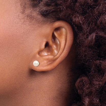 14k Madi K 6-7mm White Round Freshwater Cultured Pearl Post Earrings with Silicone Backs