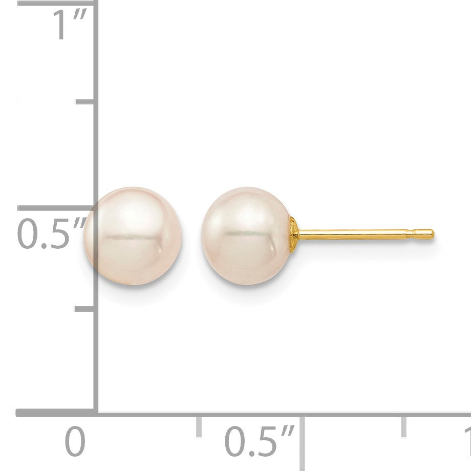 14k Madi K 6-7mm White Round Freshwater Cultured Pearl Post Earrings with Silicone Backs