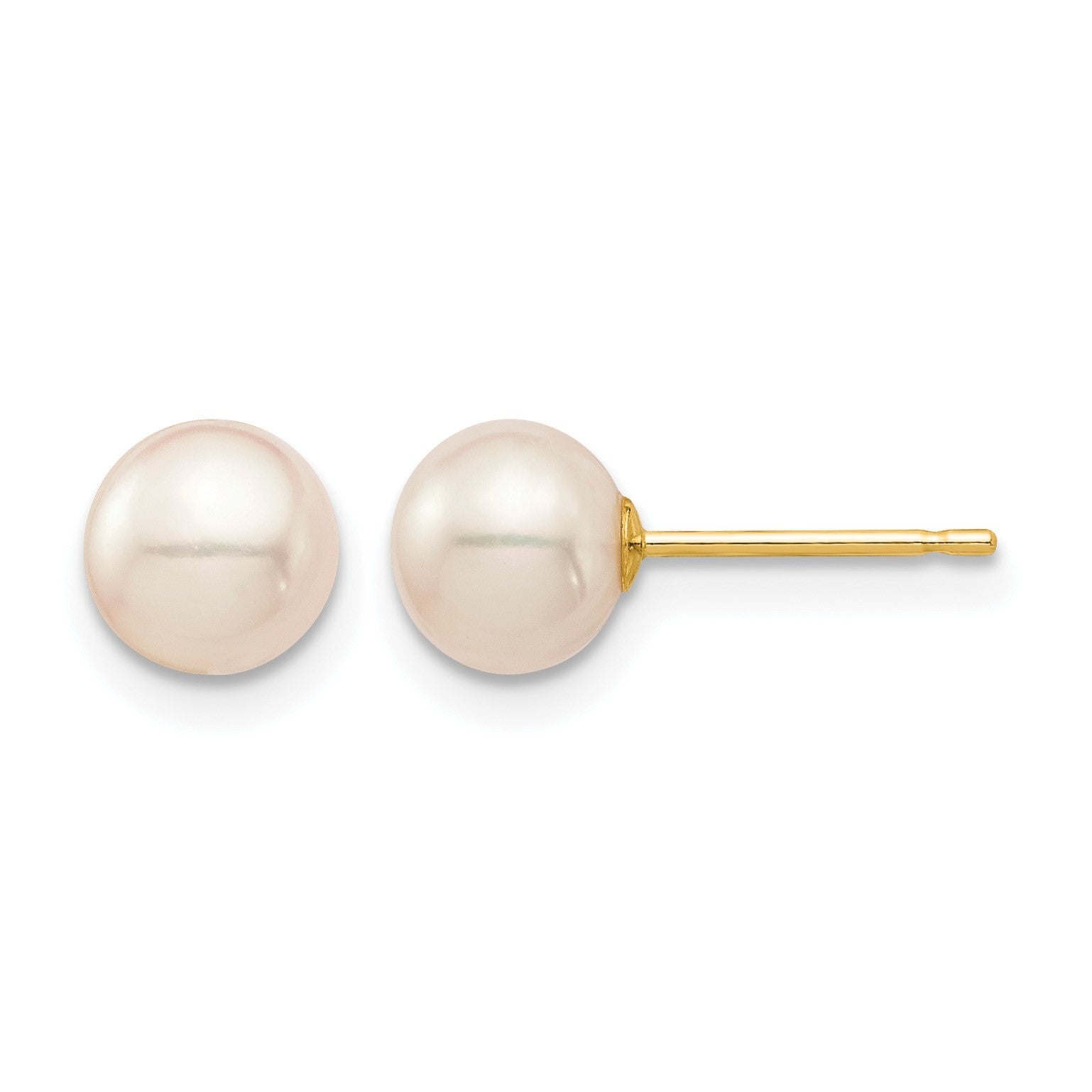 14k Madi K 6-7mm White Round Freshwater Cultured Pearl Post Earrings with Silicone Backs