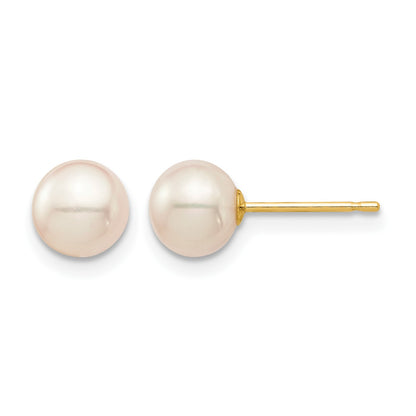 14k Madi K 6-7mm White Round Freshwater Cultured Pearl Post Earrings with Silicone Backs