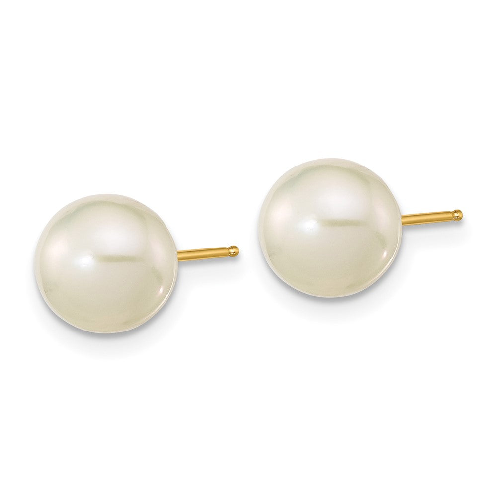 14k Madi K 7-8mm White Round Freshwater Cultured Pearl Post Earrings with Silicone Backs