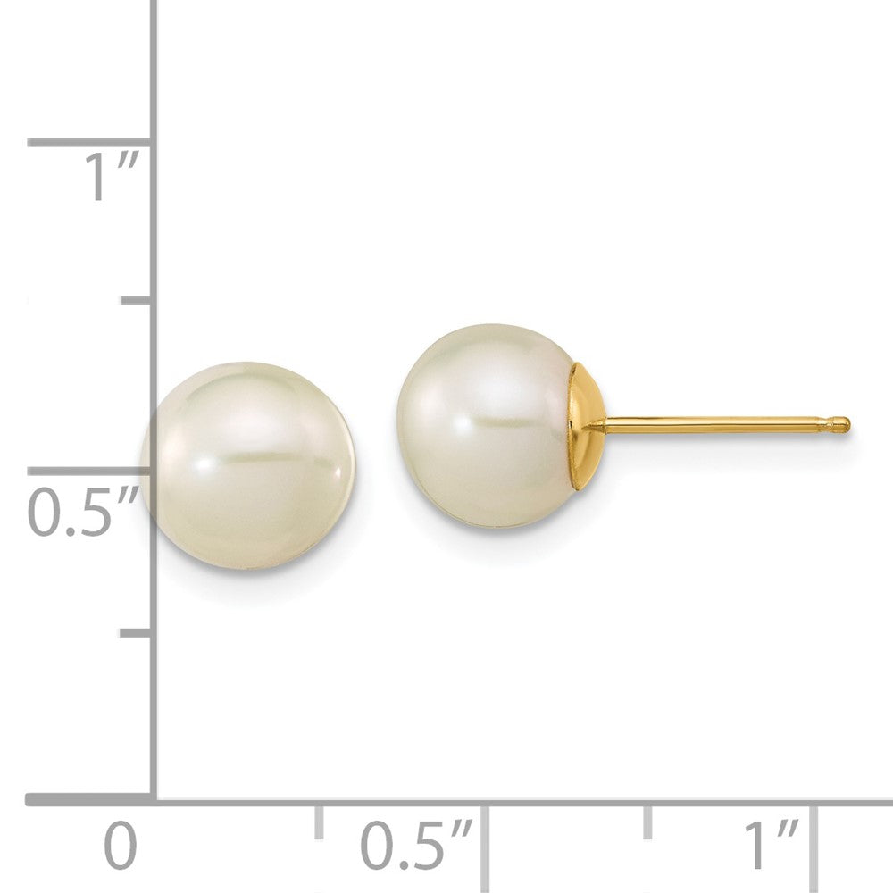 14k Madi K 7-8mm White Round Freshwater Cultured Pearl Post Earrings with Silicone Backs