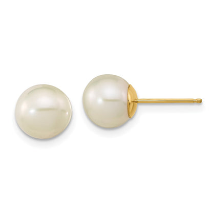 14k Madi K 7-8mm White Round Freshwater Cultured Pearl Post Earrings with Silicone Backs