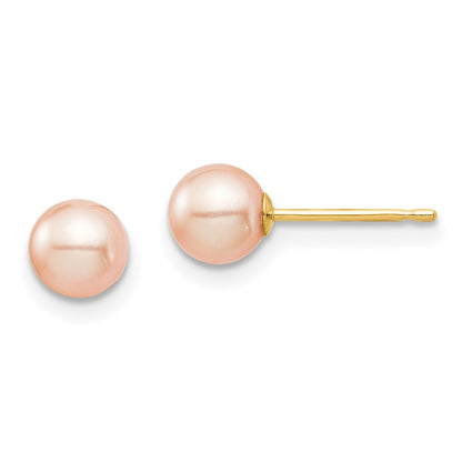 14k Madi K 5-6mm Pink Round Freshwater Cultured Pearl Stud Post Earrings with Silicone Backs