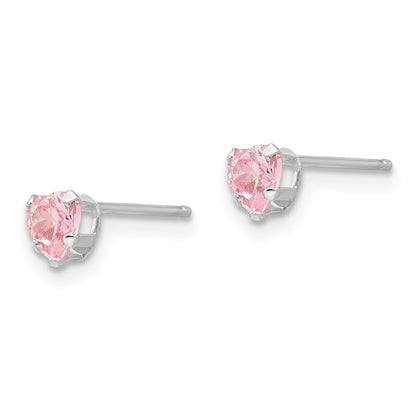 14k White Gold Madi K 4mm Pink CZ Heart Post Earrings