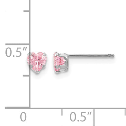 14k White Gold Madi K 4mm Pink CZ Heart Post Earrings
