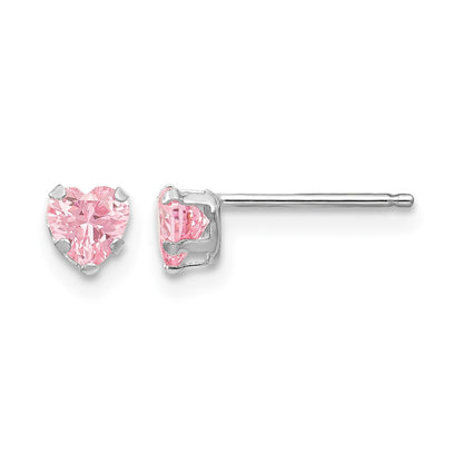 14k White Gold Madi K 4mm Pink CZ Heart Post Earrings