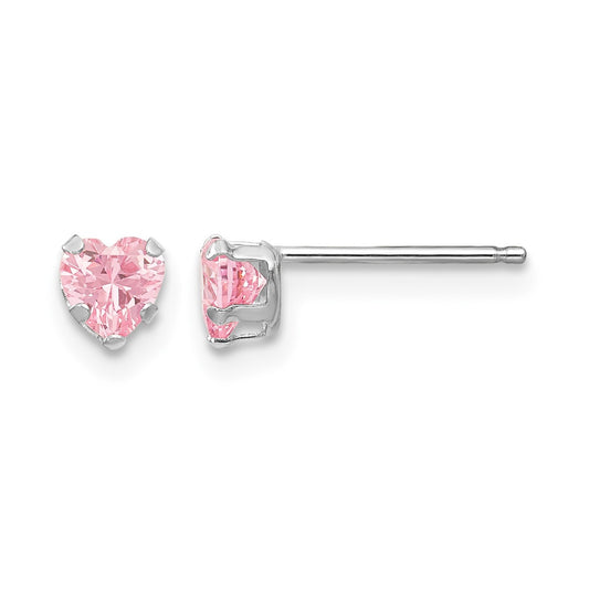 14k White Gold Madi K 4mm Pink CZ Heart Post Earrings